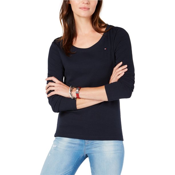 Camiseta básica Tommy Hilfiger con cuello redondo para mujer azul extragrande
