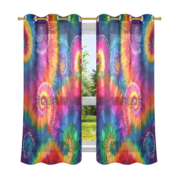 2 Panels Set Blackout Curtains Thermal Insulated Sun Protection Room Darkening Drapes for Bedroom Colorful Tie-dye with Swirling