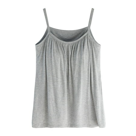 Tank Top For Women Summer Solid Color Built Bra Neck Padded Plus Size Camisole Vest Tee Shirts Streetwear Gray XXXXXL