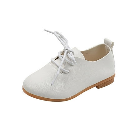 

Lacyhop Boys Flats Comfort Flat Shoe Lace Up Loafers Uniform Lightweight Casual Shoes Low Top Soft Sole Loafer White 12C