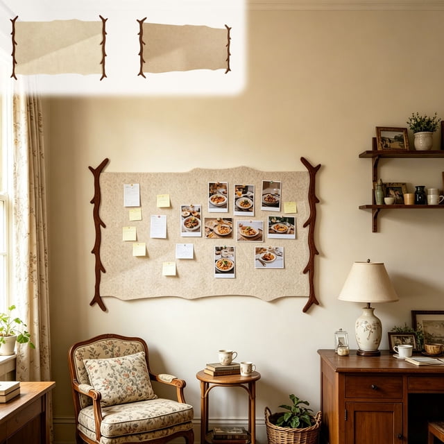 TTJ Push Pin Board Bulletin Boards Fabric Photo Board Branch Border Memo Display Organizer Polyester Note Board for Photo Cards Message Display Wall Decor Home Office