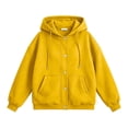 thumbnail image 6 of Rggeeun Women'S Sweatshirt Hoodie Solid Color Long Sleeve Snap & Zip Up Hooded Adjustable Drawstring Side Pockets Thickened Fall Winter Beach Lounging Leisure Tops,Yellow,M, 6 of 6