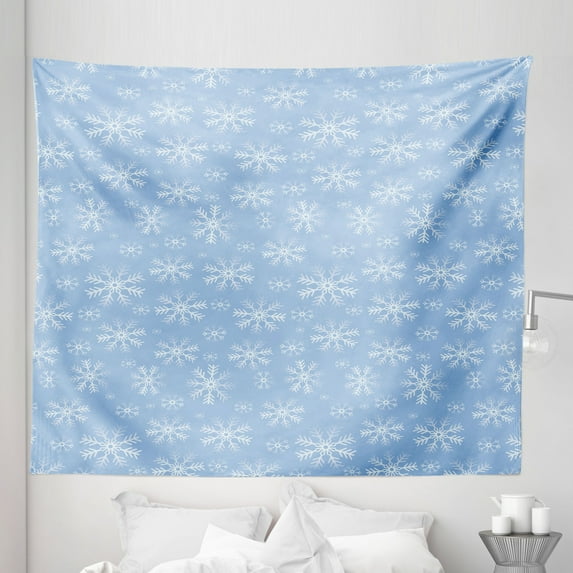 Winter Tapestry, Snow Flakes Floating in the Frosty Air Orderly Repeated Artwork, Fabric Wall Hanging Decor for Bedroom Living Room Dorm, 5 Sizes, Pale Sky Blue and Pale Blue, by Ambesonne