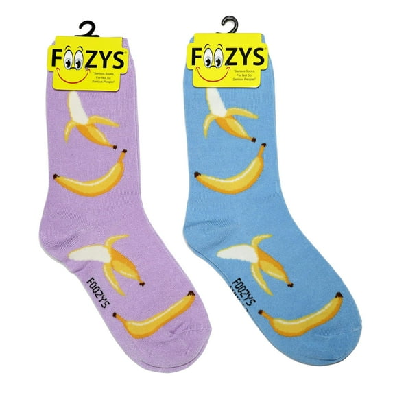 Foozys Women's Crew Socks | Cute Fun Bananas Food & Drink Novelty Socks | 2 Pairs