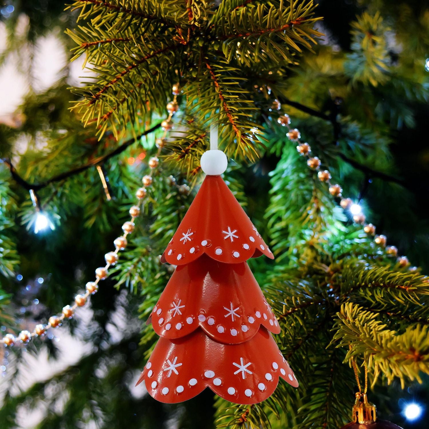 Holiday Time Metal Red/White Tree Ornament