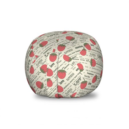 Fruits Storage Toy Bag Chair  Retro Valentine Theme with Strawberry Love Happiness Merry Lucky Image  Stuffed Animal Organizer Washable Bag  Small Size  Eggshell Ruby Army Green  by Ambesonne