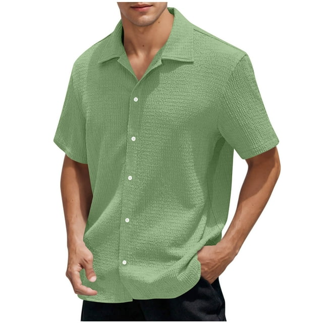 Admvng Chemises pour Hommes Col Rabattu Décontracté Uni Boutonné Manches Courtes P-2TG