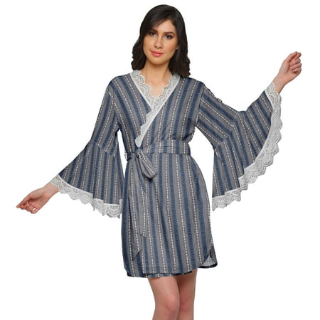 

Moomaya Cotton Womens Robe Dressing Gown Printed Short Bridal Shower Robes