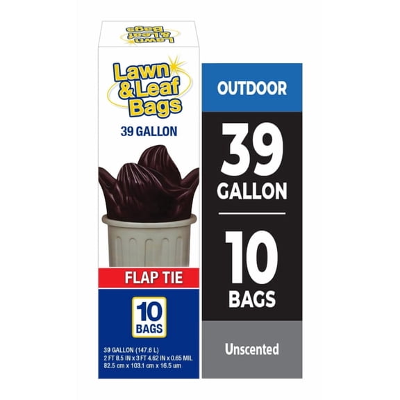 Basic Lawn & Leaf Trash Bags, Flap Tie, 39 Gallon, 10 Bags