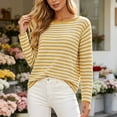 thumbnail image 2 of VSSSJ Women's Striped Pullover Sweater Relaxed Fit Round Neck Long Sleeve Classic Soft Casual Knit Sweater Tops Fall Winter Outfit Yellow S, 2 of 9