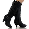 thumbnail image 4 of Top Moda Win-45 Women's Metallic Buckle Knee High Round Toe Studded Slouched Boots BLACK 7.5, 4 of 6