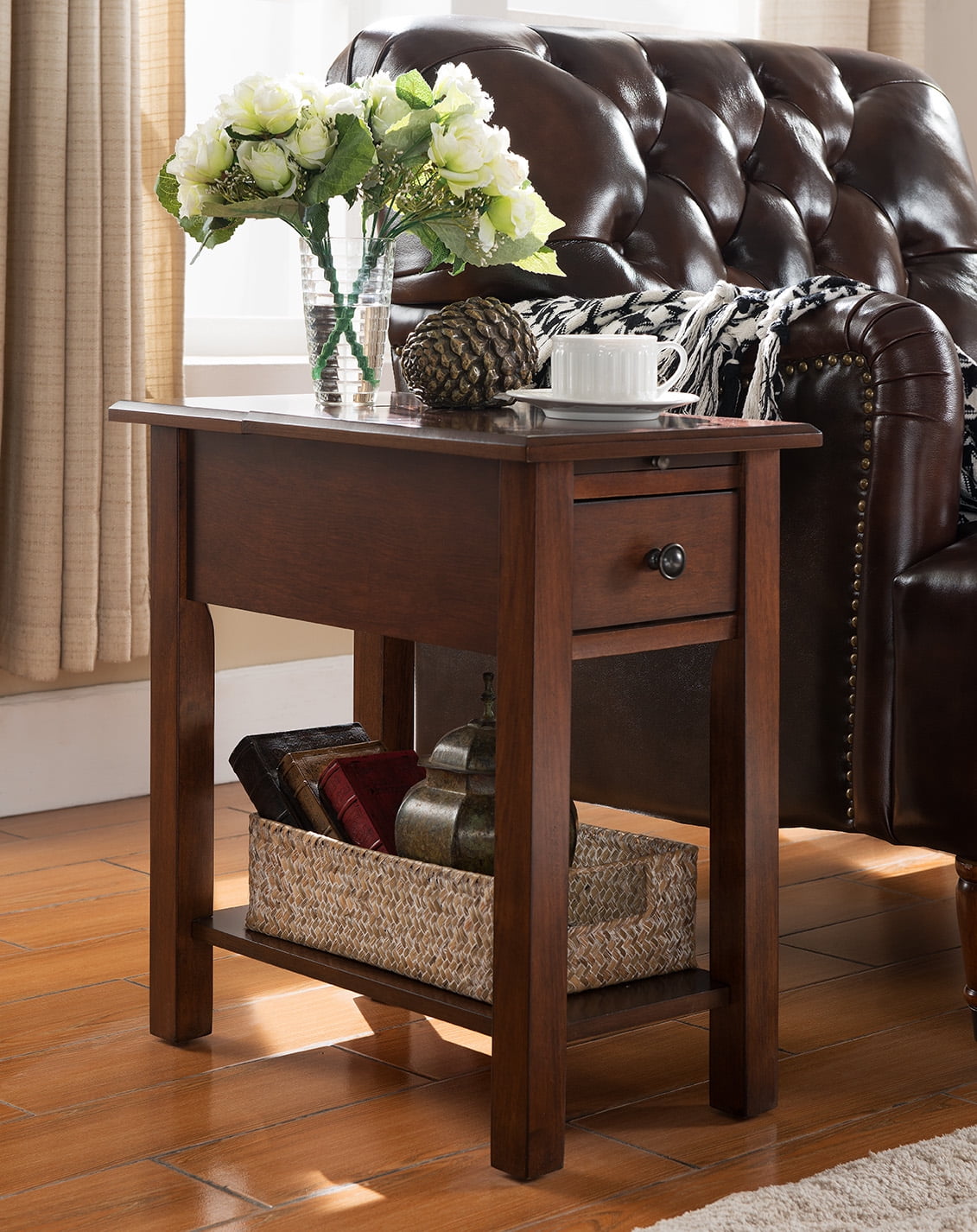 Sutton Side Table with Charging Station in Espresso