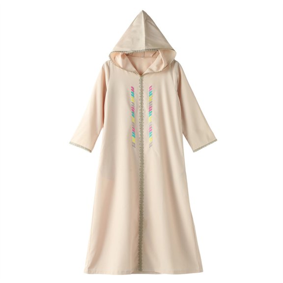 XXWXYD Girls Crew Neck Musli𝗆 Dress Long Sleeve Soft Islami𝖼 Prayer Thobe Toddler Abaya Pullover Plain Robe Traditional Modest Clothing