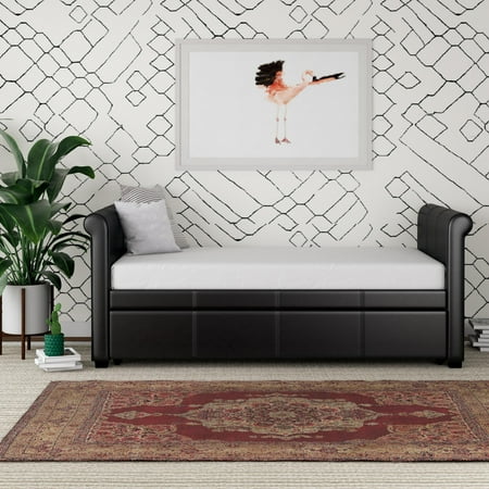 DHP Giada Upholstered Faux Leather Daybed and Trundle, Brown