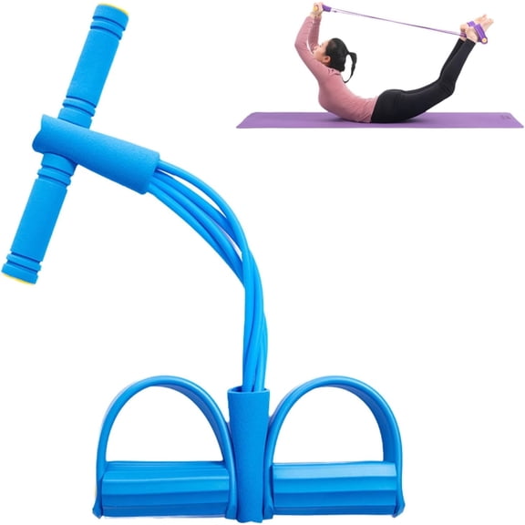 Multifunctional Tension Cord with Foot Pedal & Handle - 4-Tube Elastic Resistance Band for Abdomen, Waist, Arm, and Leg Training, Portable Home Gym Equipment for Women, Yoga, Pilates