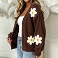 thumbnail image 5 of Womens Open Front Knit Cardigan 3D Daisy Floral Applique Long Sleeve Loose Fit Solid Color Casual Knitted Sweater Coat Brown 2XL, 5 of 5