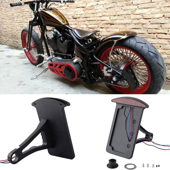 Marcos para matrícula de motocicleta Bobber, montaje lateral personalizado, luz trasera de freno cromada