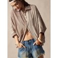 thumbnail image 5 of Women's Striped Button Down Shirt, Collared Short Sleeve Scalloped Hem Blouse, Loose Fit Flowy Top, Boho Vacation Resort Wear, 5 of 7