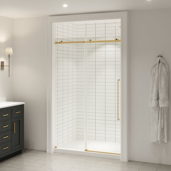 Selby 48"W x 74"H Frameless Sliding Alcove Shower Door in Brushed Gold
