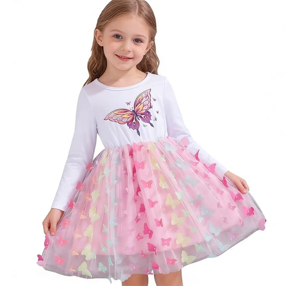 Weebloom Girl Dress Long Sleeve Dress Colorful Print Layered Autumn Party Dress Cute Fashion Girls Dresses