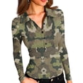 thumbnail image 2 of SAATLERI Long Sleeve Polo Shirt for Women V Neck Camouflage Print Slim Fit Shirts Button Down Collared Long Sleeve Shirt Comfy Dressy Blouses Tops, 2 of 6