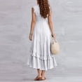 thumbnail image 4 of XiYing Robes pour Femmes, Robe Maxi Classique Sans Manches à Col en V pour Femmes avec Accoudoirs à Volants et Détail de Boutons devant pour les Vacances d'Été, M-TTG,, 4 of 7