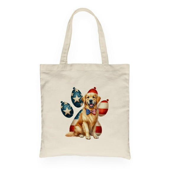 Patriotic Golden Retriever 4th of July Independence Paws Canvas Tote Bag Goldens Dog Lover Gifts Idea Reusable Shopping Grocery Bag - 02010