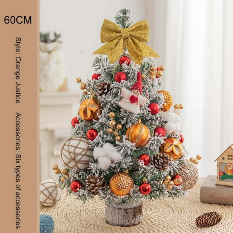 Mini Christmas Tree Wooden Tabletop with Miniature Ornaments 14