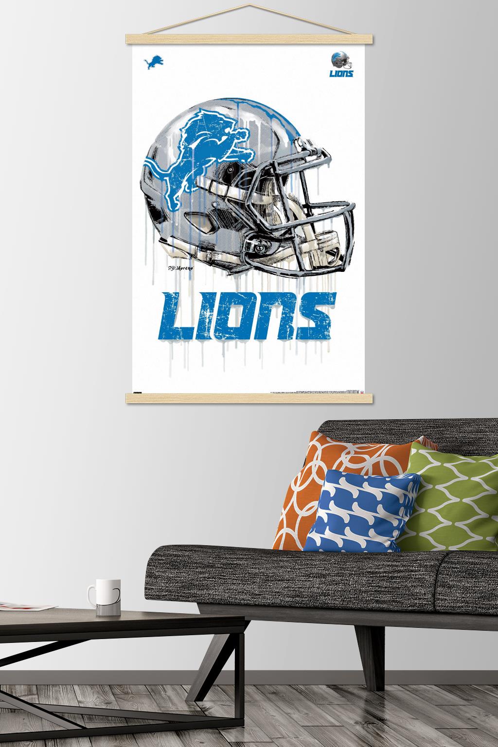 NFL Detroit Lions - Drip Helmet 20 Wall Poster with Wooden Magnetic Frame, 22.375" x 34"