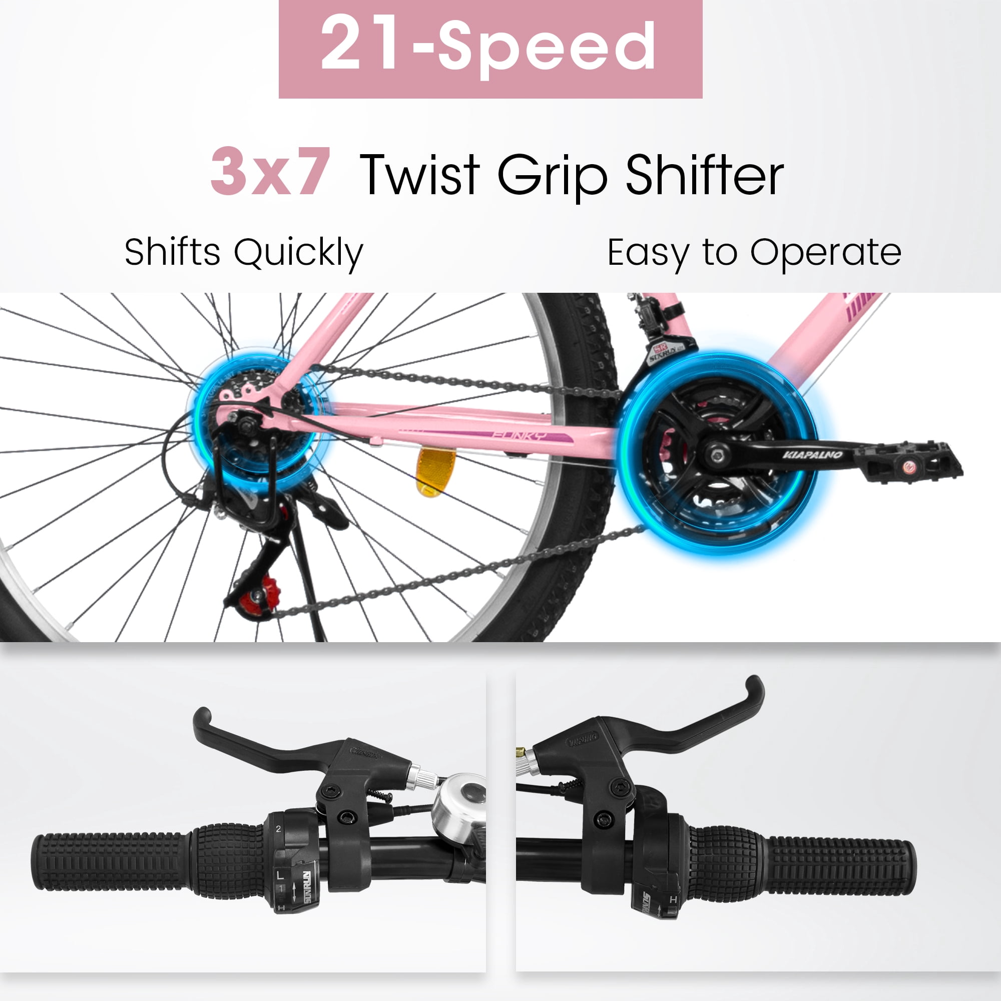 Ambifirner 24 26 Inch Mountain Bike:Commuter Bike with V Brake and Steel Frame, 21 Speed Mountain Bike for Adult Teens, Trail Beach Snow Commuter City Bikes
