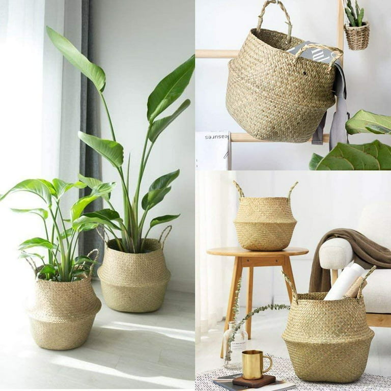  Natural Craft Extra Large Size(16x16x15 inches) Seagrass Belly  Basket for Storage, Laundry, Picnic and Woven Straw Beach Bag - Plant Pots  Cover Indoor Decorative : Home & Kitchen
