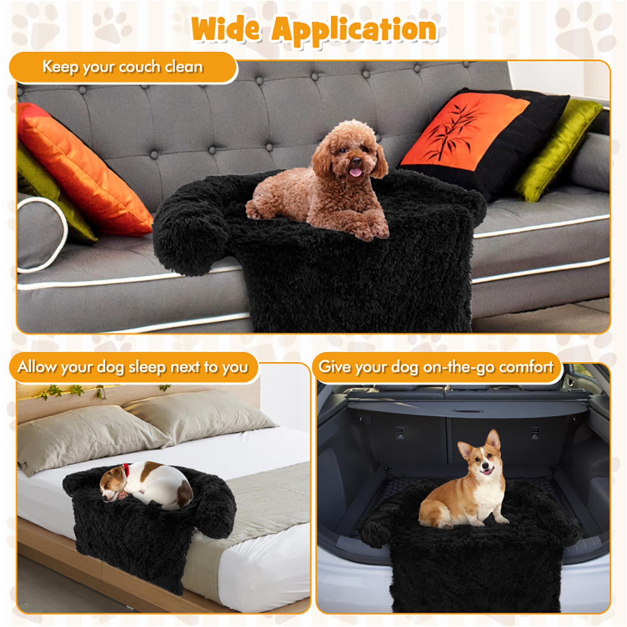 Kadyn 47" Plush Long Fur Dog Couch Bed, Dog Bed Mats with Anti-Slip Bottom, Washable Removable Couch Cover, Perfect for Medium and Large Dogs Cats, Black-L