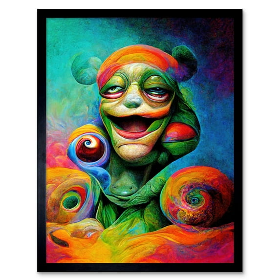Psychedelic Stoned Clown Trippy Colourful Art Print Framed Poster Wall Decor 12x16 inch