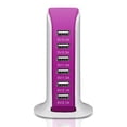 thumbnail image 1 of Multiple USB Charger, 30W 6-Port High Speed USB Desktop Charging Station, Multi Port USB Power Adapter for Phone, Galaxy, HTC, Smartphone, Tablet, Other USB Compatible Devices (Pink), 1 of 8