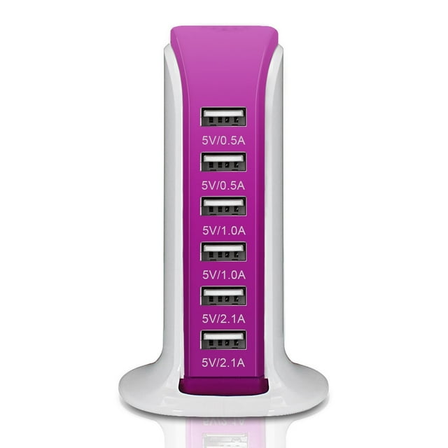 Multiple USB Charger, 30W 6-Port High Speed USB Desktop Charging Station, Multi Port USB Power Adapter for Phone, Galaxy, HTC, Smartphone, Tablet, Other USB Compatible Devices (Pink)