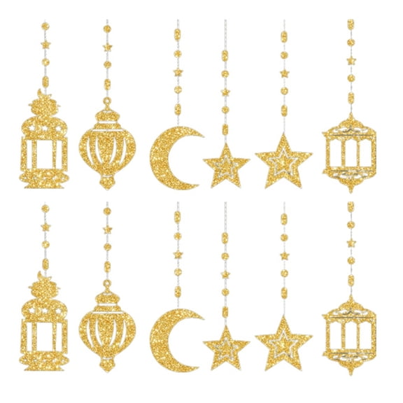 Jiibva 12Pcs Eid Mubarak Hanging Swirl Decorations, Ramadan Mubarak Decorations, Eid Mubarak Shining Star Moon Lantern Ceiling Decor for Eid Party Decorations Supplies