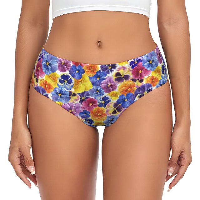 Fotbe The Garden Tricolor Pansy Flower Calzones Estampados para Mujer – Ropa Interior de Algodón, Cómoda, Suave y Elástica-XX-Large