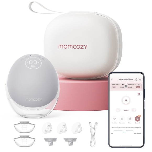 Extractor de leche Momcozy Mobile Flow M9, manos libres, portátil, gris