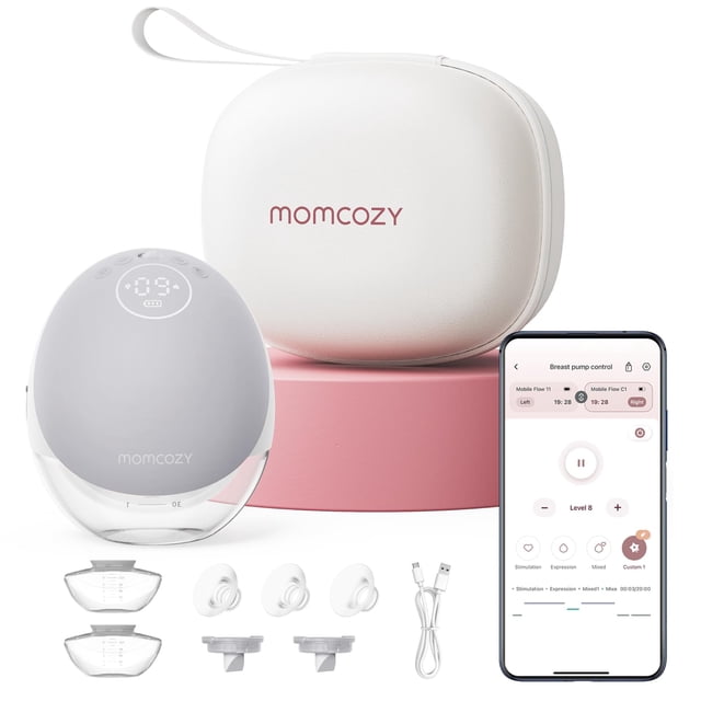 Extractor de leche Momcozy Mobile Flow M9, manos libres, portátil, gris