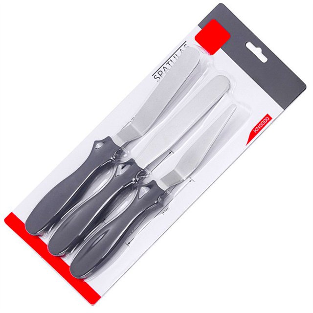 Inteprter 3 unids/set raspadores de torta Sugarcraft Chocolate comida espátulas planas para glaseado herramientas de decoración de panadería Chef negro Cocina y Comedor Negro Inteprter HA062656-01B