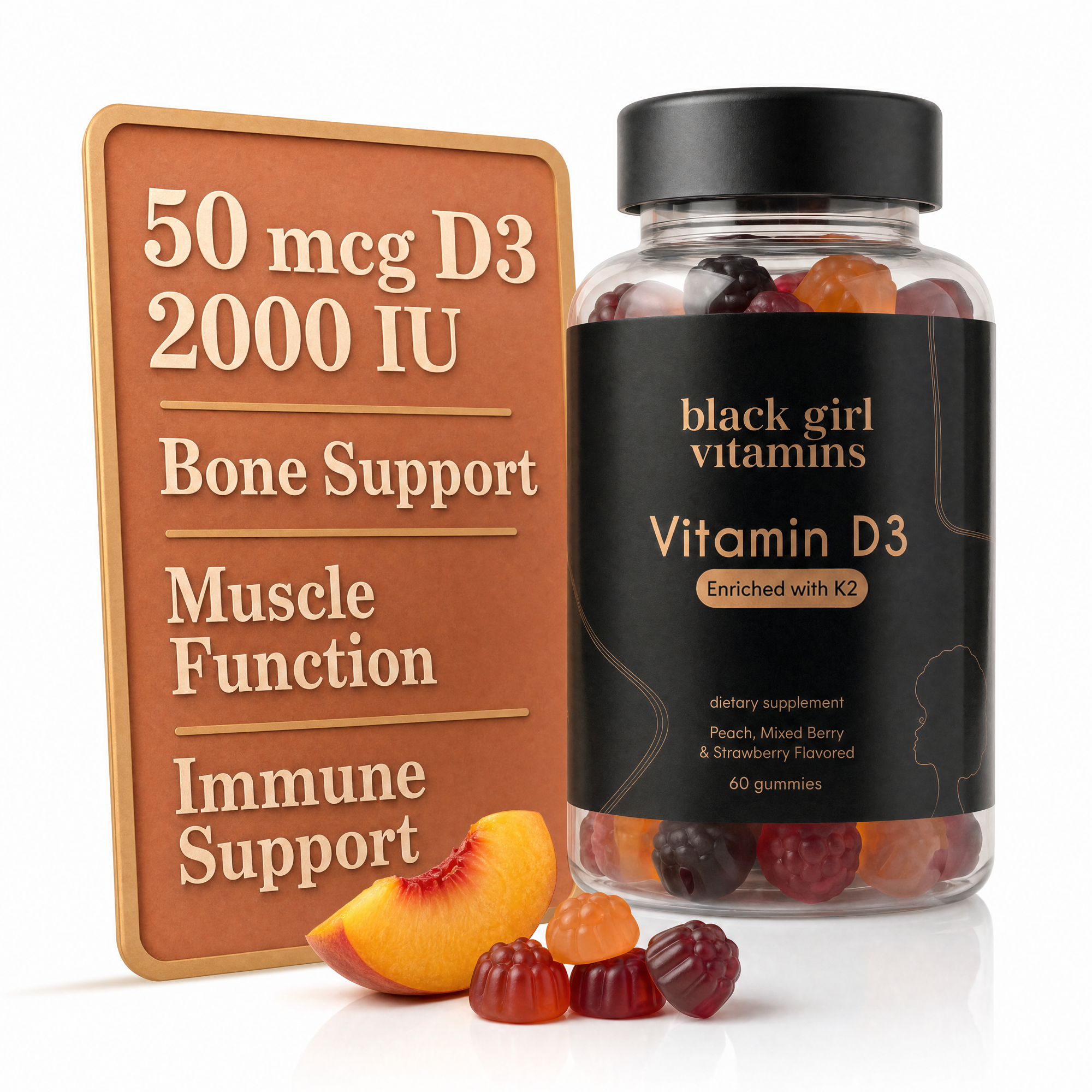 Black Girl Vitamins - Vitamin D3 Gummies, for Immune, Energy, and Bone Support, 2000IU (50mcg) Vitamin D per Serving, Gluten-Free Vitamin D Gummies