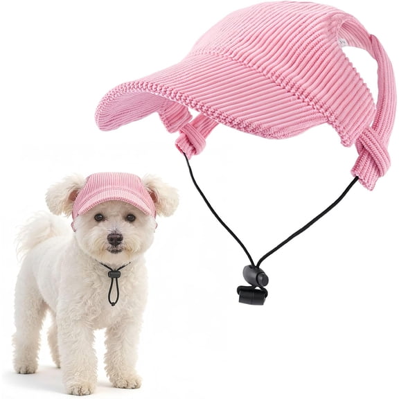Dog Baseball Cap, Dog Cat Summer Beach Visor Hat with Ear Holes, Adjustable Puppy Sunbonnet Headdress (Pink, Small)