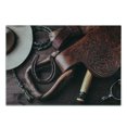 thumbnail image 3 of Western Cutting Board, Clothes and Accessories for Horse Riding with Rural Details Wild Sports Themed Art, Decorative Tempered Glass Cutting and Serving Board, Small Size, Brown, by Ambesonne, 3 of 5