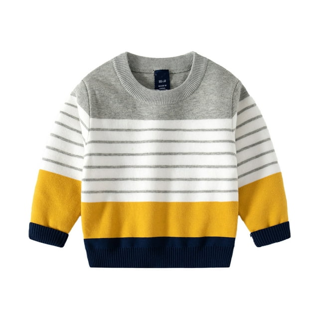 Qudderr Chandails à Manches Longues pour Garçons Pull Tricoté Chandails Bébé Patchwork Pull Col Rond Automne Hiver Taille 2-7T