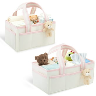 Volnamal Baby Diaper Caddy Organizer Cart - 3-Tier Rolling Cart With Wheels For Nursery Essentials, Pink