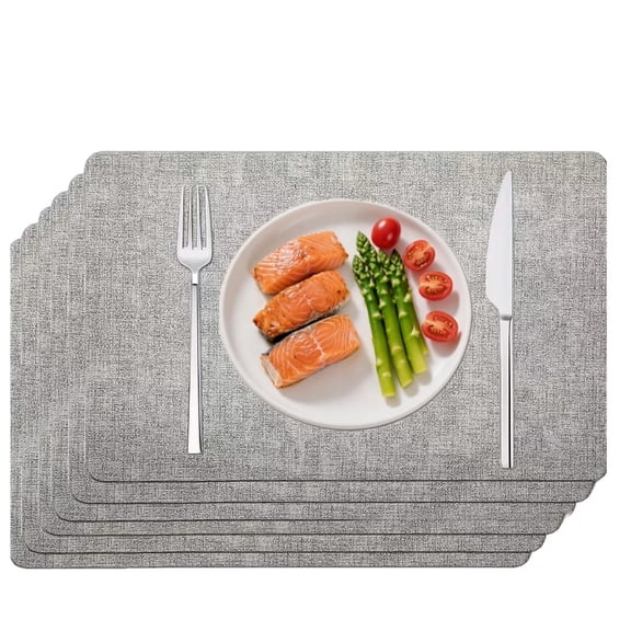 KOKLE Faux Leather Placemats Set of 6, Waterproof Heat Resistant Non Slip Table Mats, 17’’×12’’ Table Placemats for Indoor Outdoor, Light Gray
