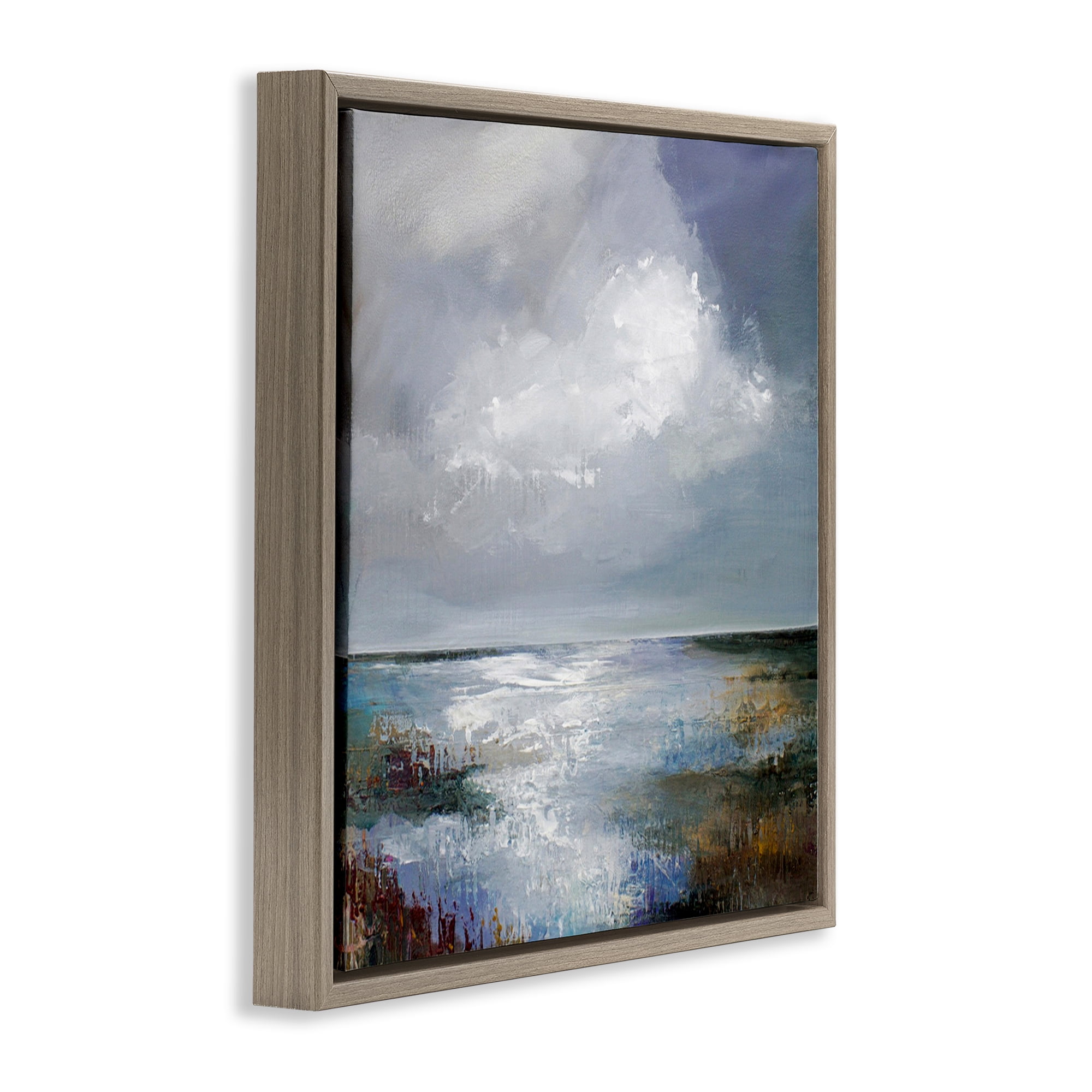 Stupell Industries Sun Reflection Ocean Surface Landscape & Nature Painting Brown Floater Framed Canvas Art Print Wall Art, 25 x 25