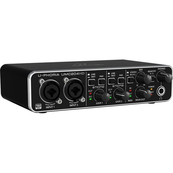Behringer U-Phoria UMC204HD Audiophile 2x4 USB Audio/MIDI Interfaz con preamplificadores de micrófono MIDAS, resolución de 24 bits/192 kHz