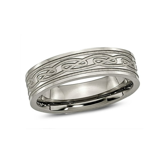 Mens Chisel Titanium Laser Etched Celtic Knot Polished Band Ring