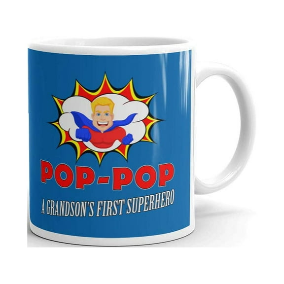 Pop-Pop a Grandson's First Superhero Coffee Tea Ceramic Mug Office Work Cup Gift 11 oz
